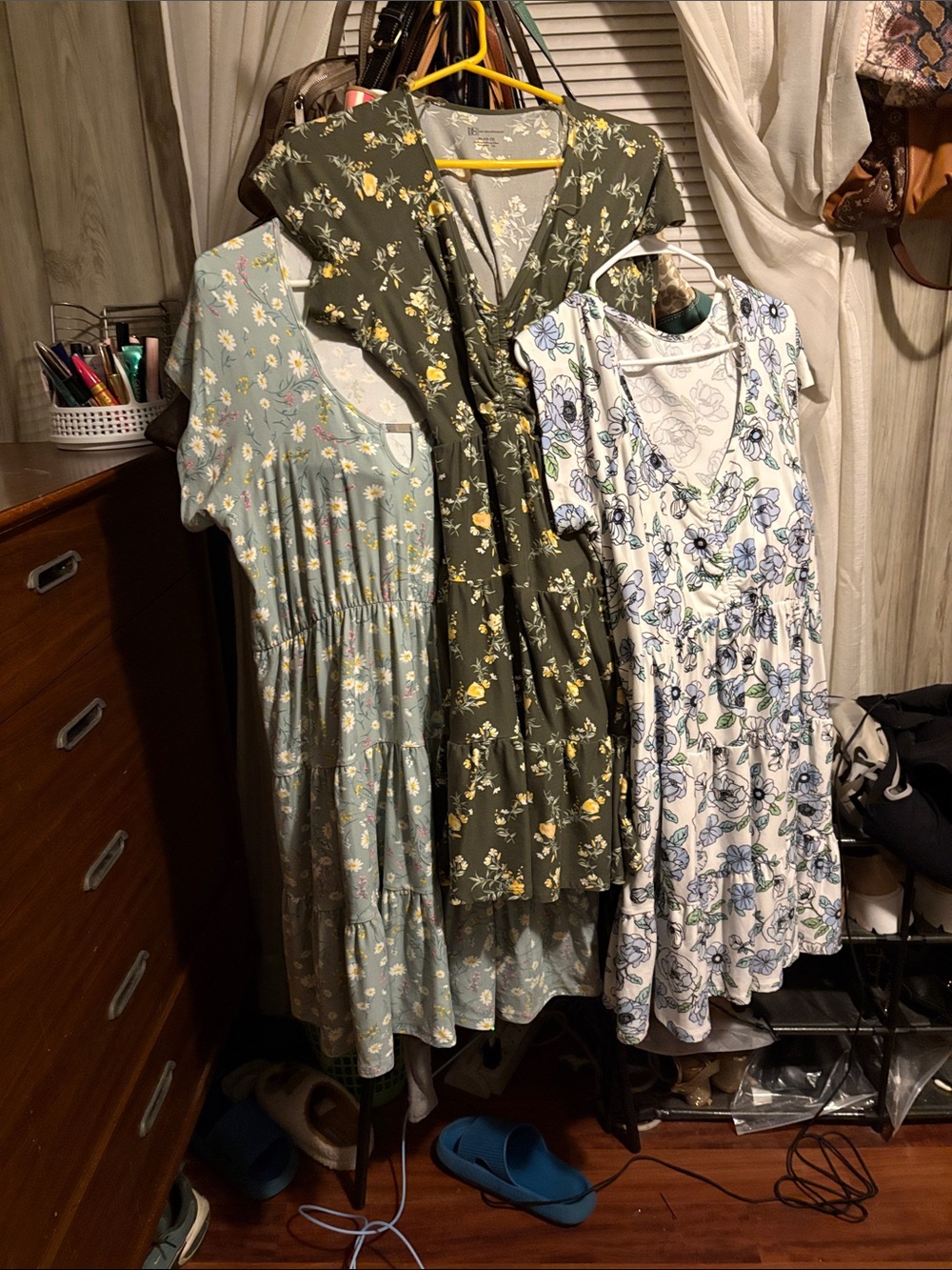 No Boundaries Olive Green Floral Tiered Midi dresses $20 for all 3